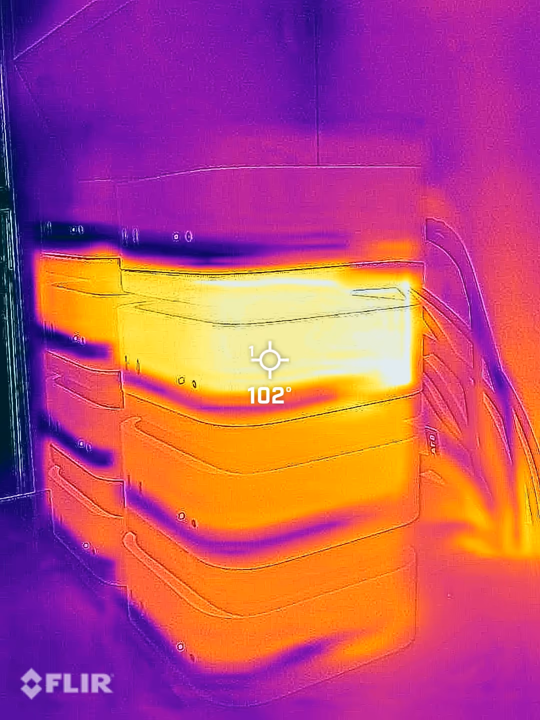 Side thermal perspective focusing on the most heavily loaded cluster Mac.