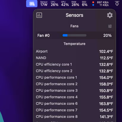 Software dashboard tracking thermal telemetry, core temperatures, and performance statistics across all cluster nodes.